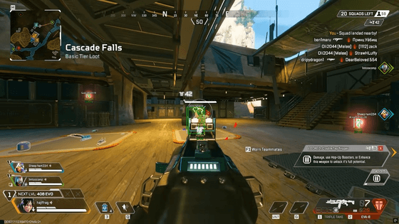 Apex Legends aimbot combat view with scoped ESP box lock on an enemy player